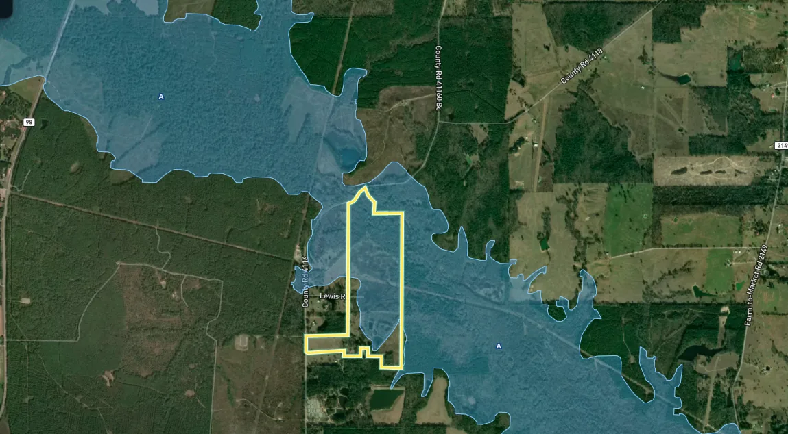 Flood Zone shown on a Texas land parcel map