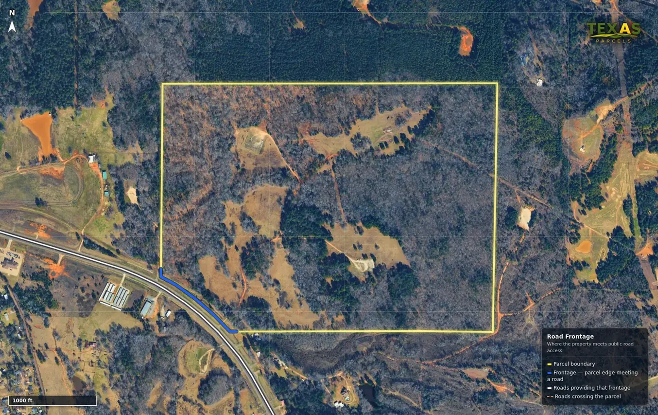 Roads & Frontage shown on a Texas land parcel map