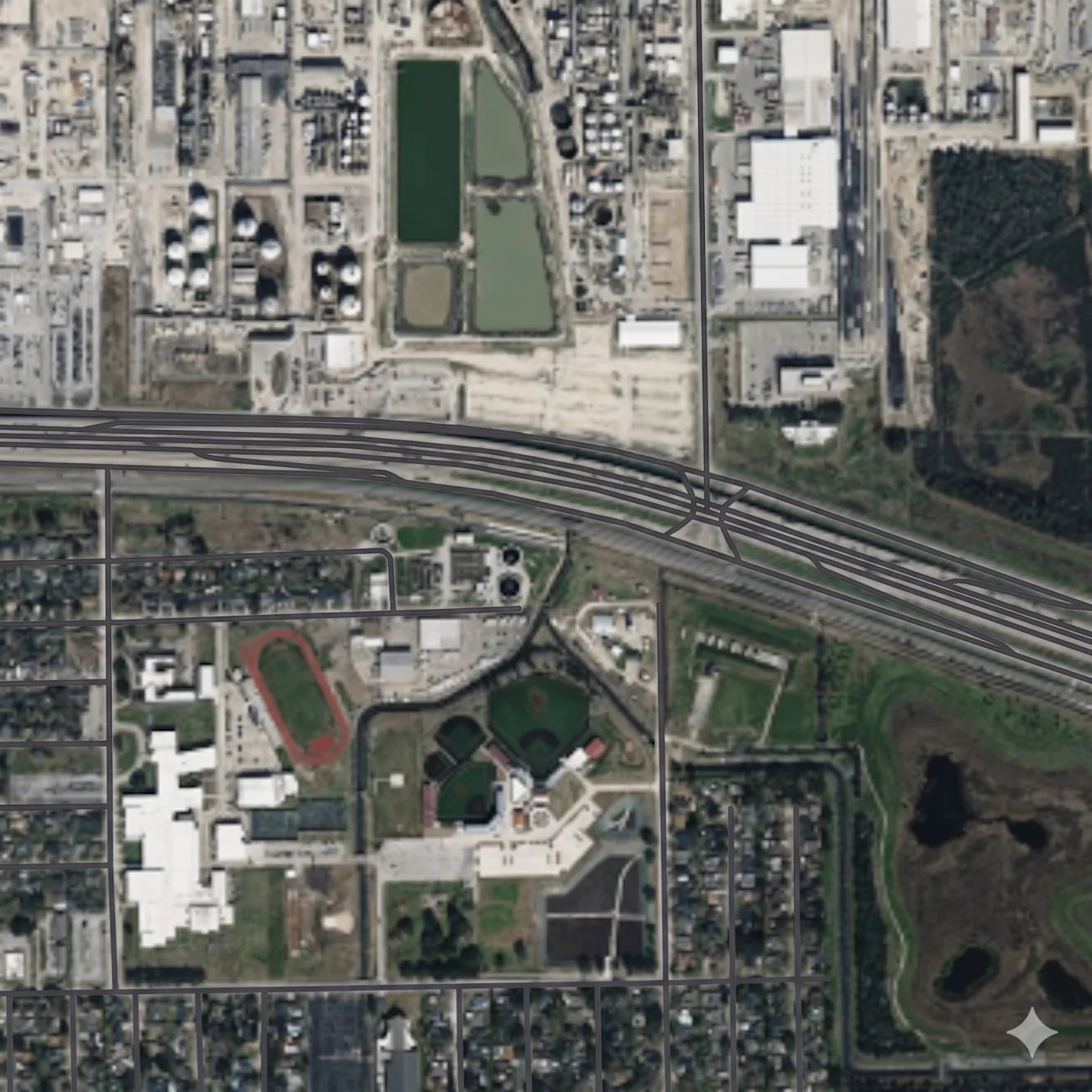 Highway and rail corridors seen from above