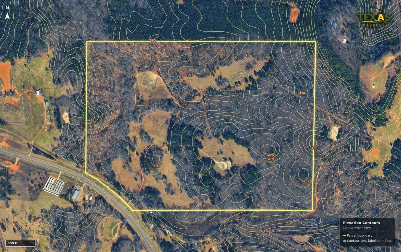 Terrain & Elevation shown on a Texas land parcel map