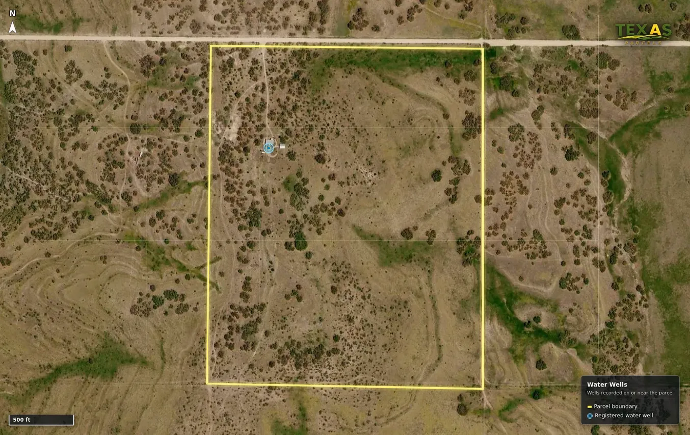 Water Wells shown on a Texas land parcel map